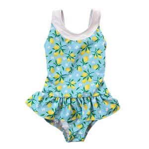 Florence Eiseman Girls Swimsuit Size‎ 5 Blue Lemon Print Ruffle One Piece Beach